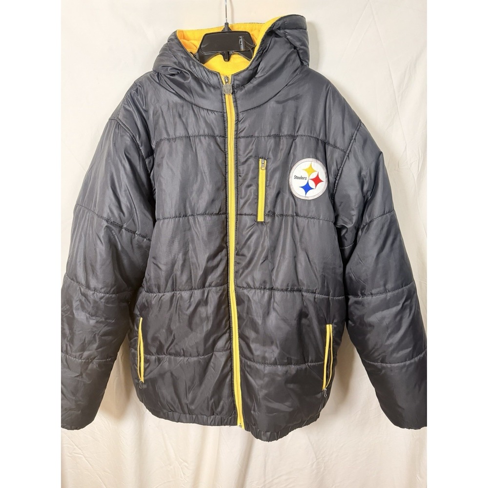 Pittsburgh Steelers NFL Puffer  Jacket men's Xl Zip Out Lining Hooded‎ Full Zip